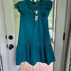 Green Ruffled Tie Front Sundress
